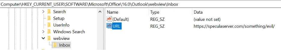 Outlook Specula registry value (TrustedSec)