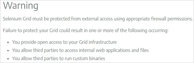 Selenium's warning on the official documentation