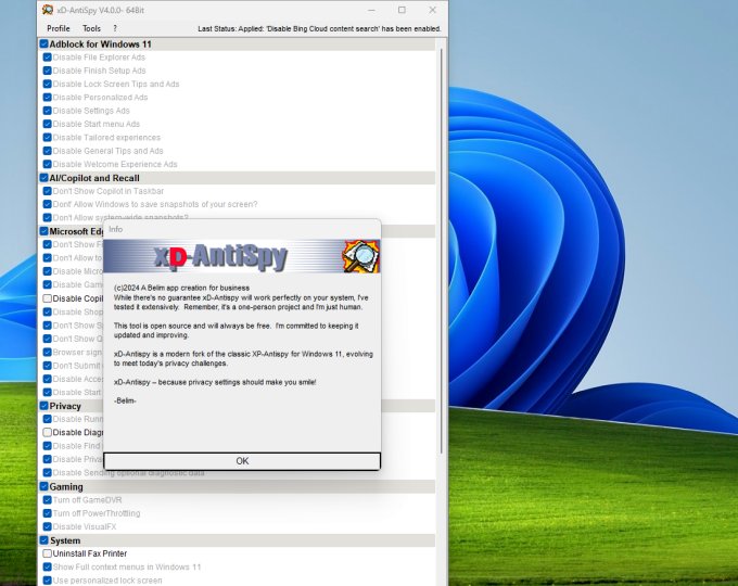 XP-AntiSpy returns to Windows 11 as XD-AntiSpy