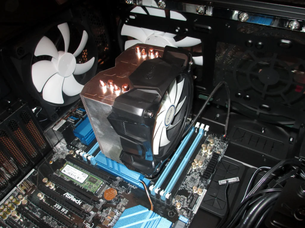 CPU cooler installed on top of CPU