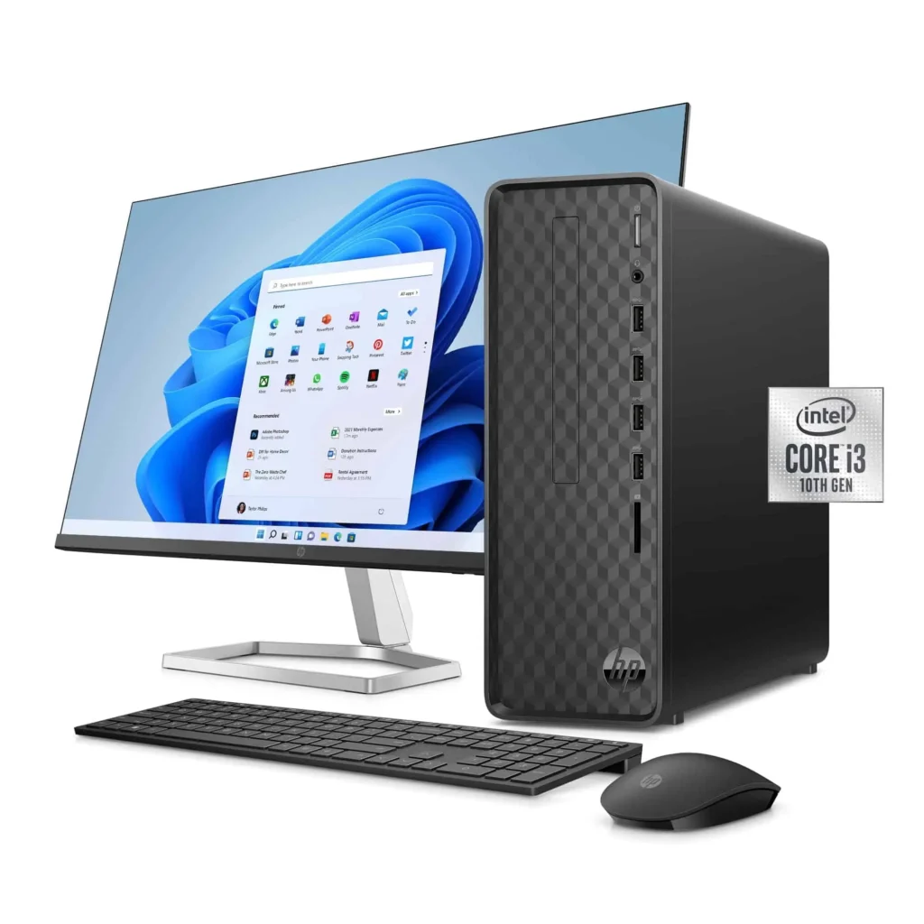 HP-Slim 27 Desktop Bundle Intel Core i3 10105 8GB RAM 256GB SSD Dark Black Windows 11