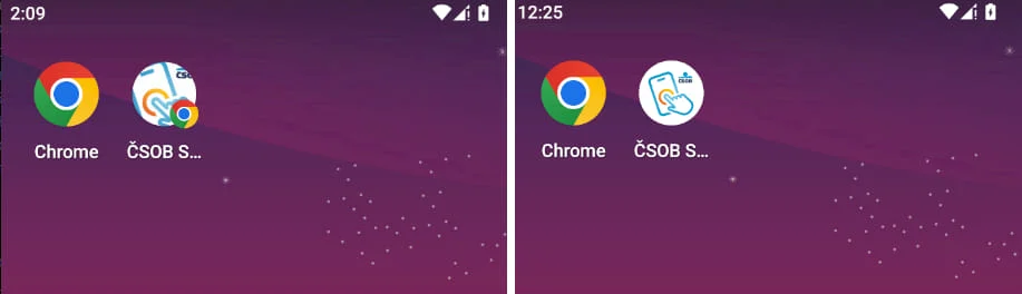 PWA (left) and legitimate app (right). WebAPKs are indistinguishable as they lose the Chrome logo from the icon.