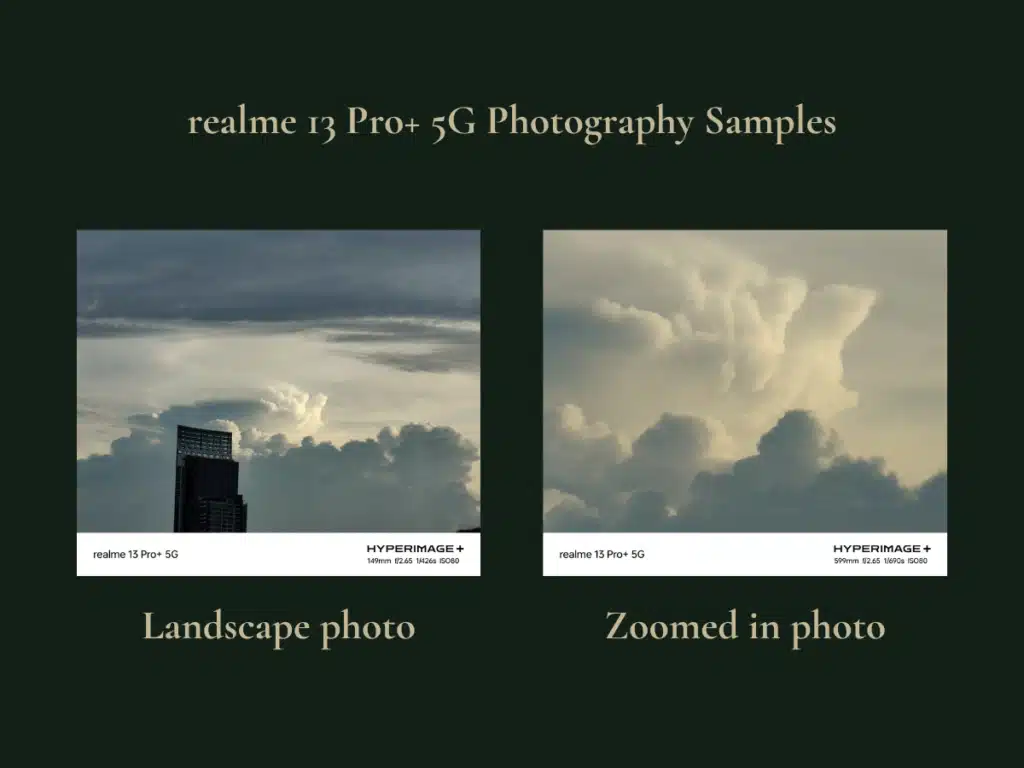 A landscape photo shot on the phone, followed by a highly zoomed-in second photo captured in the same location, showcases the camera’s strength and clarity