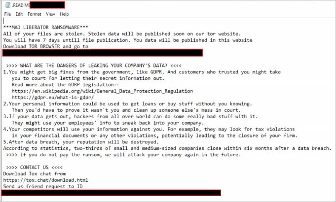 Ransom note dropped on breached devices