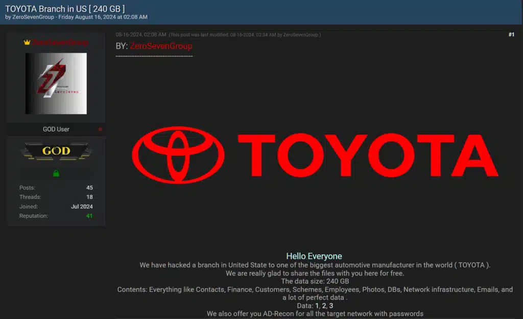 Toyota data leak