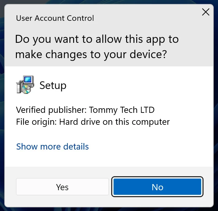 Malware installed signed by Tommy Tech