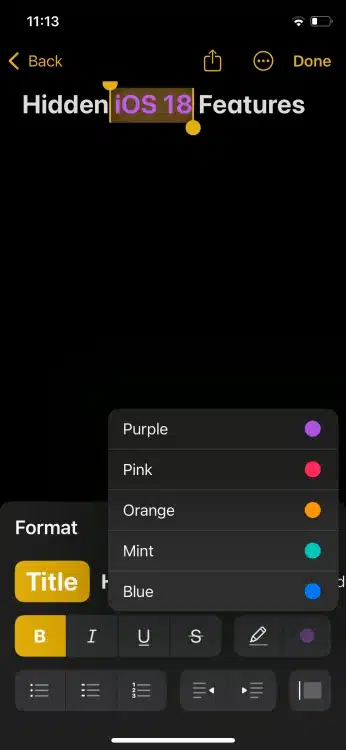 Color Options in Notes