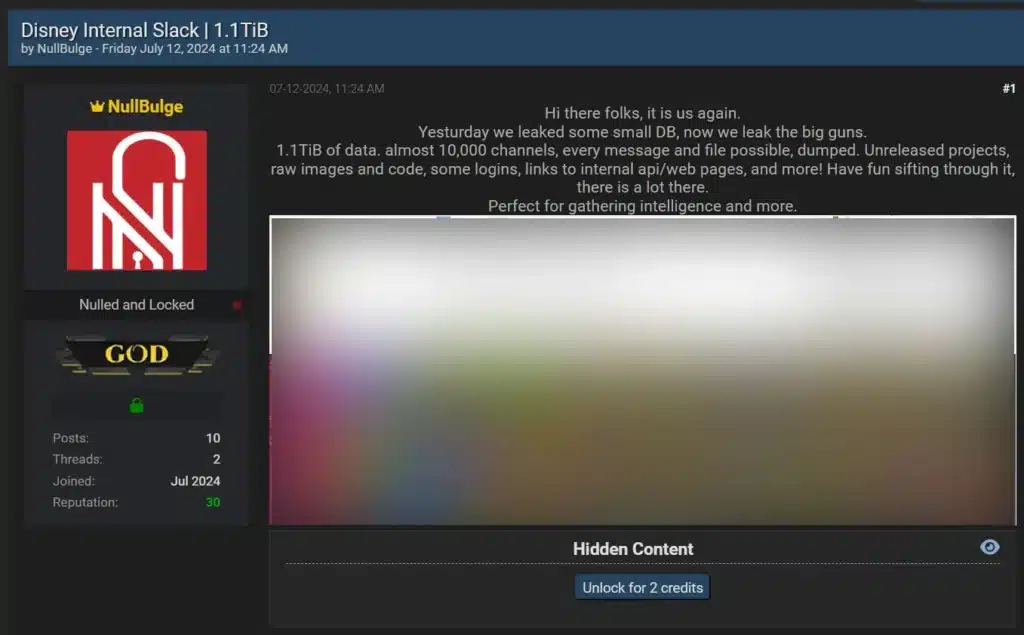 Disney leak posted to a hacking forum