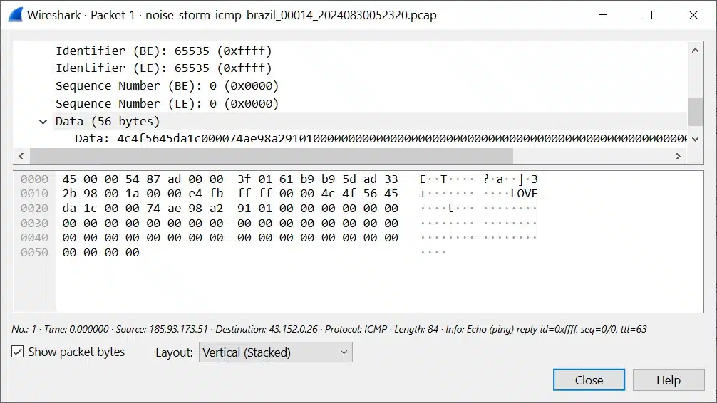 ICMP packets containing the "Love" string