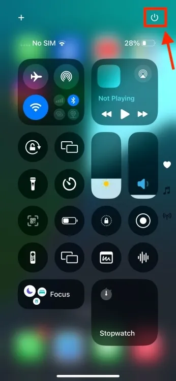 Power Button in Control Center