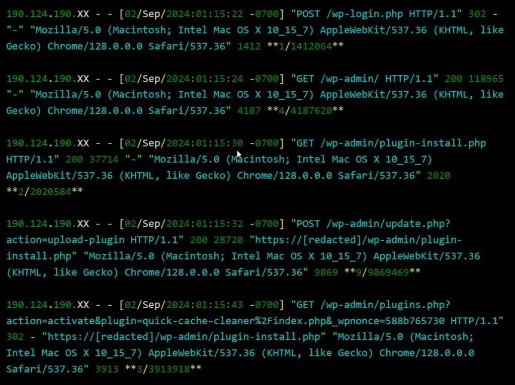 Access logs showing how WordPress site is compromised