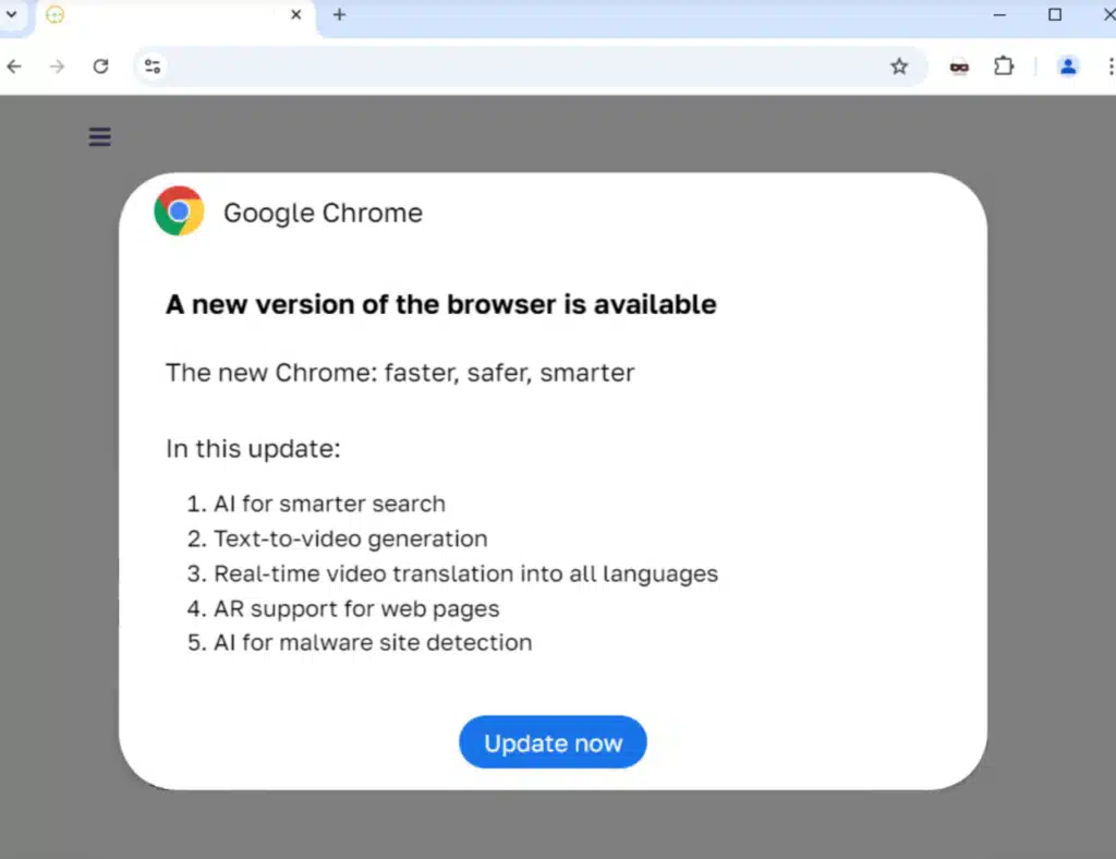 Fake Google update banner