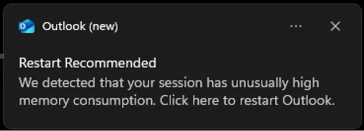 Microsoft Outlook restart alert 