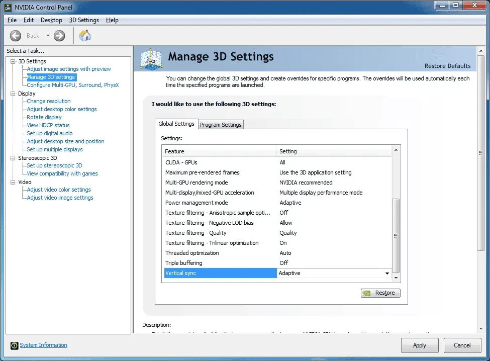 Nvidia Control Panel Vertical Sync