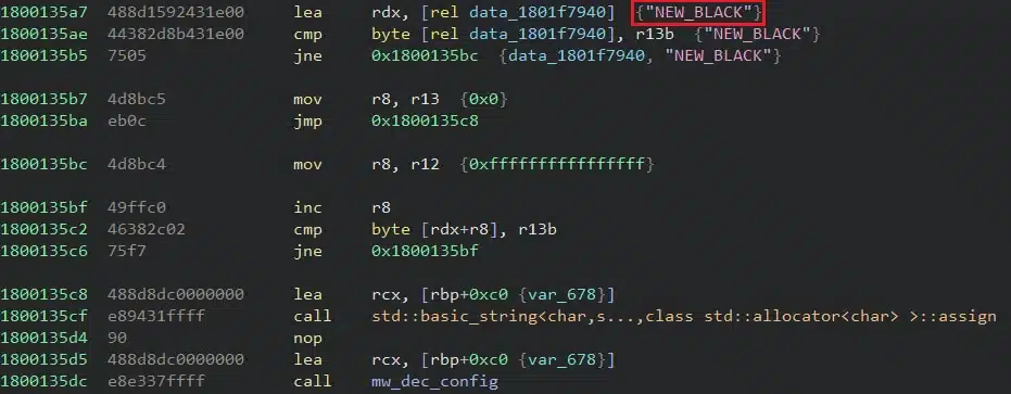 The "NEW_BLACK" string seen in the most recent payloads