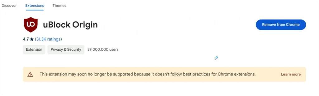 Warning that uBlock Origin may soon be unsupported and blocked
