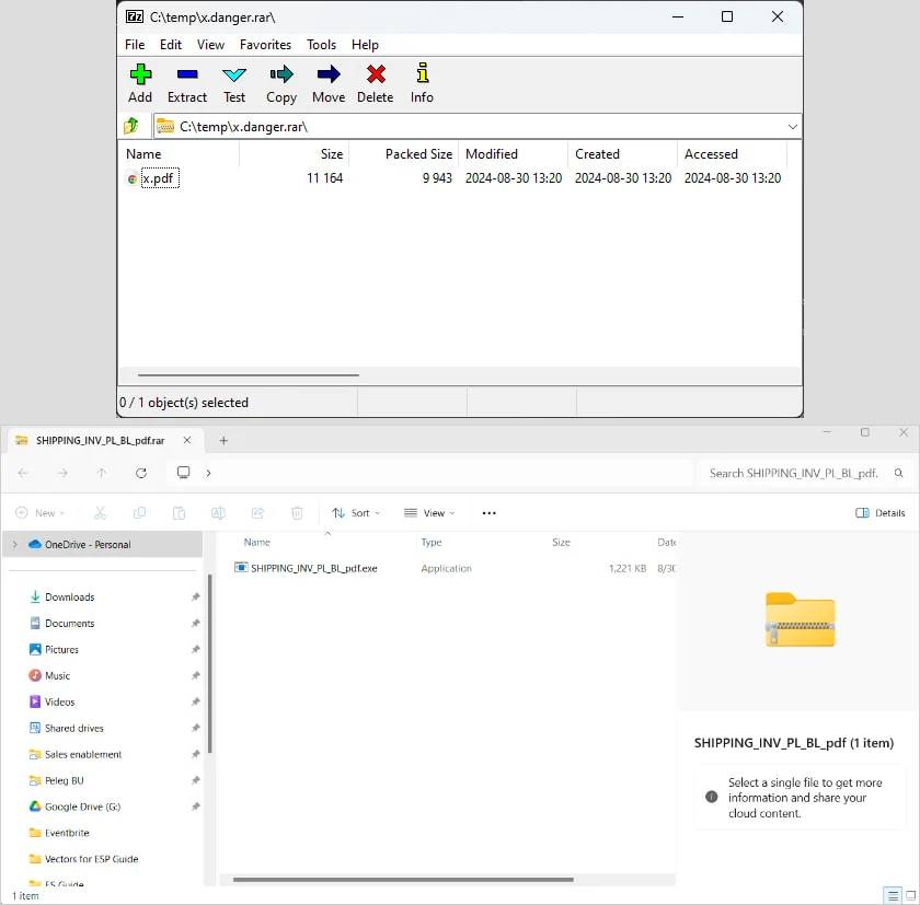 7zip (top) and Windows File Explorer (bottom) opening the same file