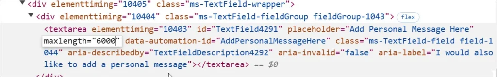 Changing the maximum character length of Personal Message field