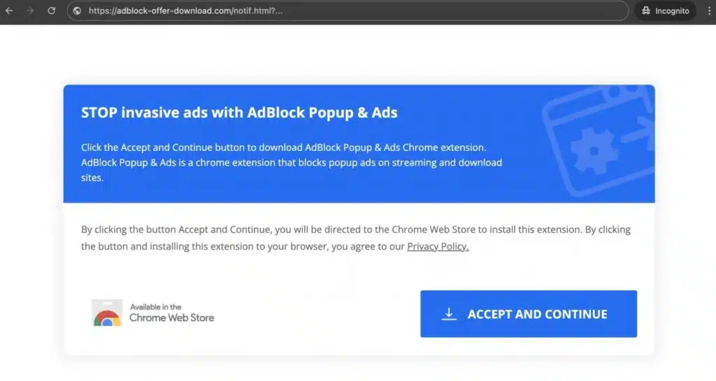 Dubious "adblock" Chrome extension ads