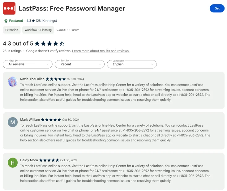 Fraudulent reviews on Chrome Web Store