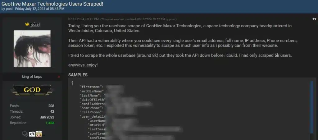 GeoHive Maxar Techologies Users Scraped