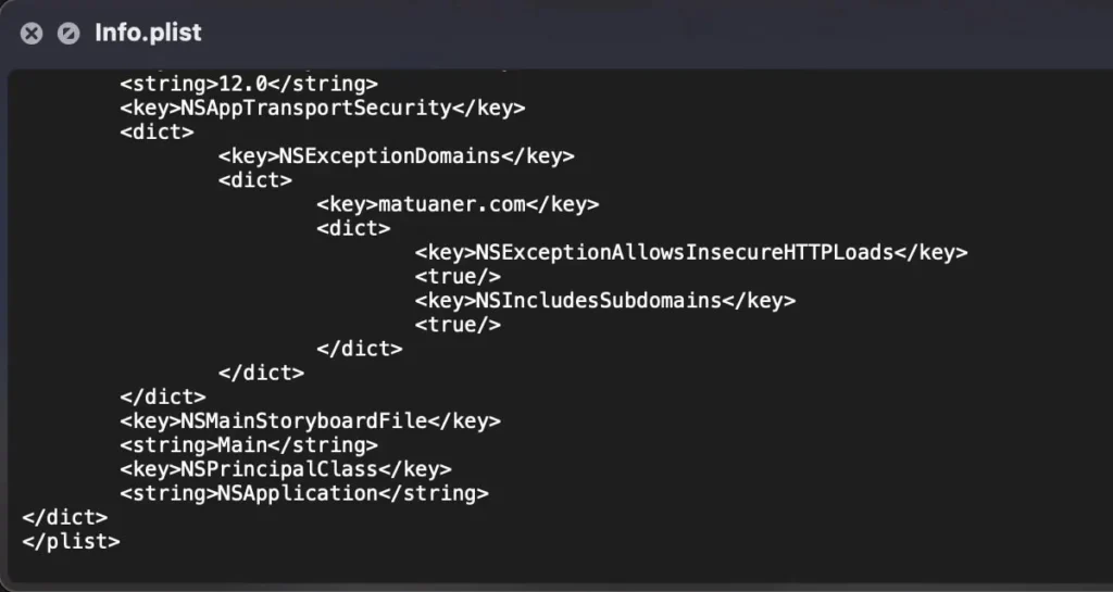 Modified Info.plist file