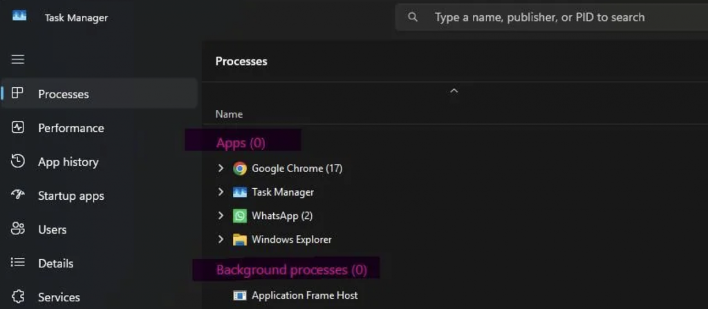 Windows 11 Task Manager bug