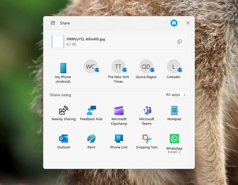 Share UI in Windows 11