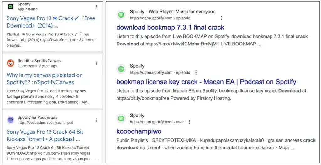 Spotify playlists and podcasts appear in search results