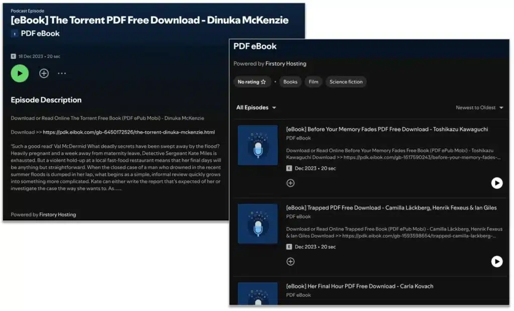 eBook and "torrent" podcasts on Spotify