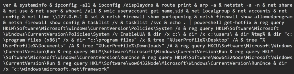 Batch file performing reconnaissance on a compromised device