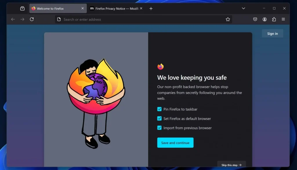 Firefox new setup UI