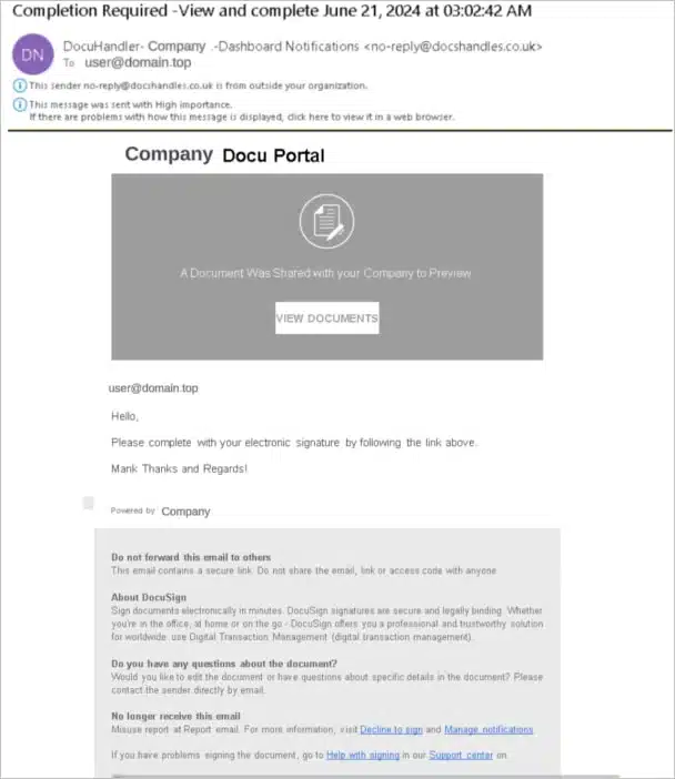 Phishing email sample