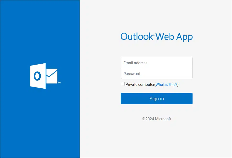 Phishing page targeting Outlook accounts