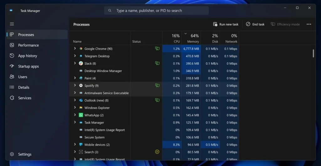 Task Manager - processe