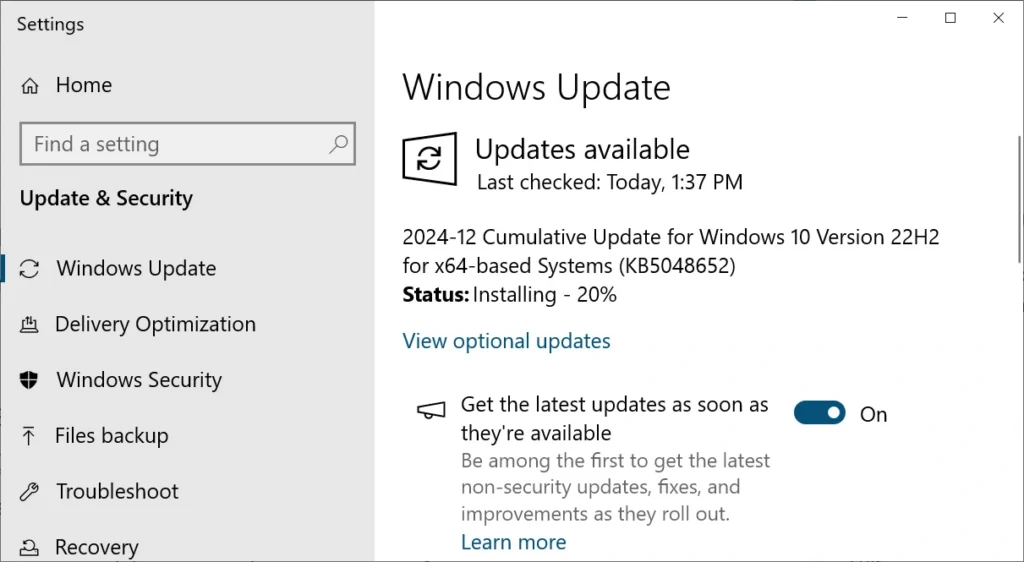 Windows 10 KB5048652 cumulative update preview