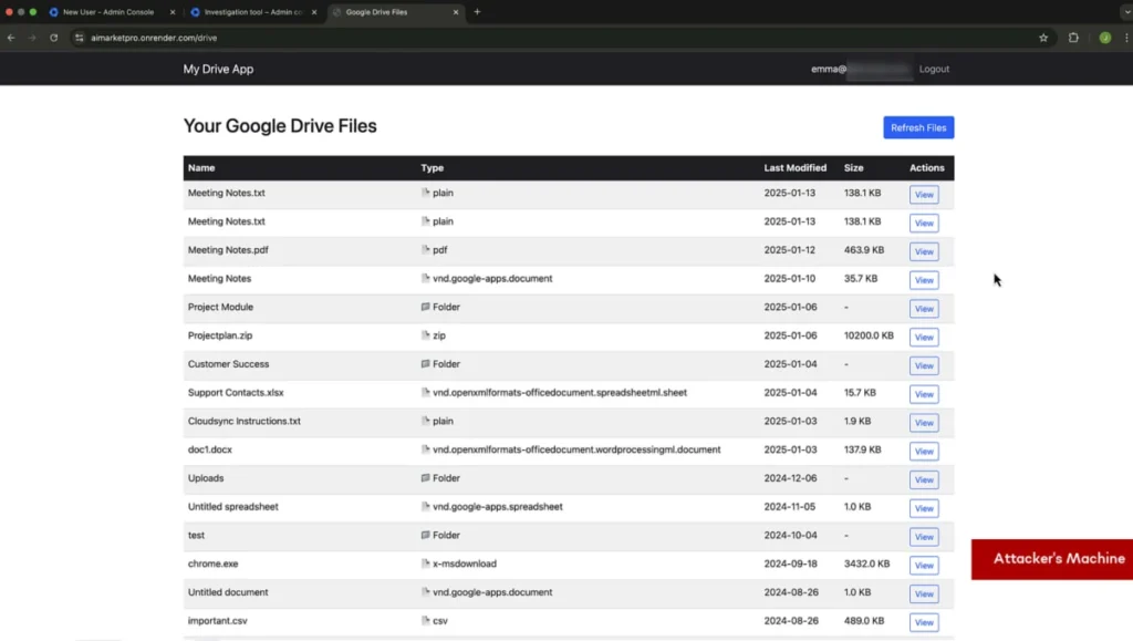 Accessing the victim's Drive contents