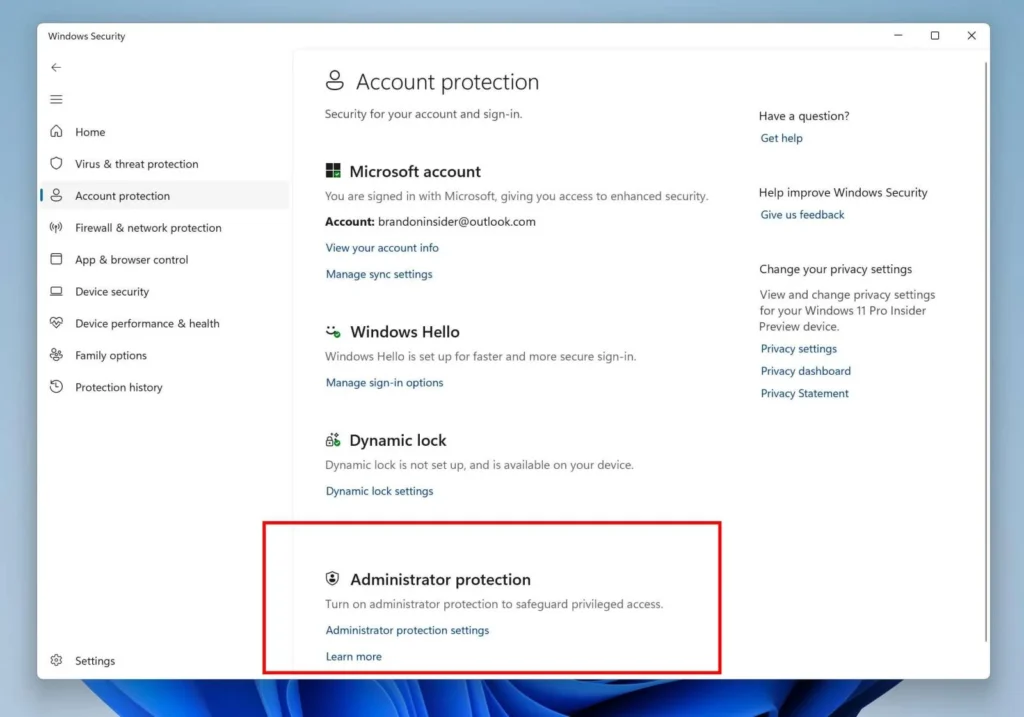 Admin protection in Windows Security settings (Microsoft)