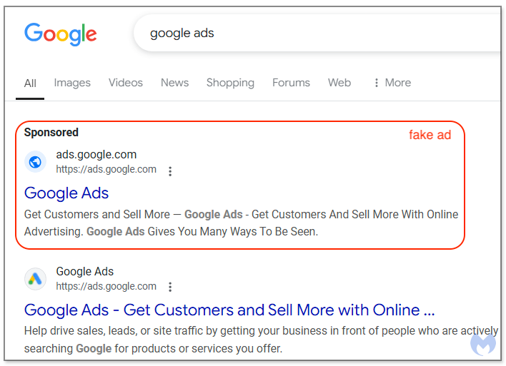 Fake ad impersonating Google Ads (Malwarebytes Labs)