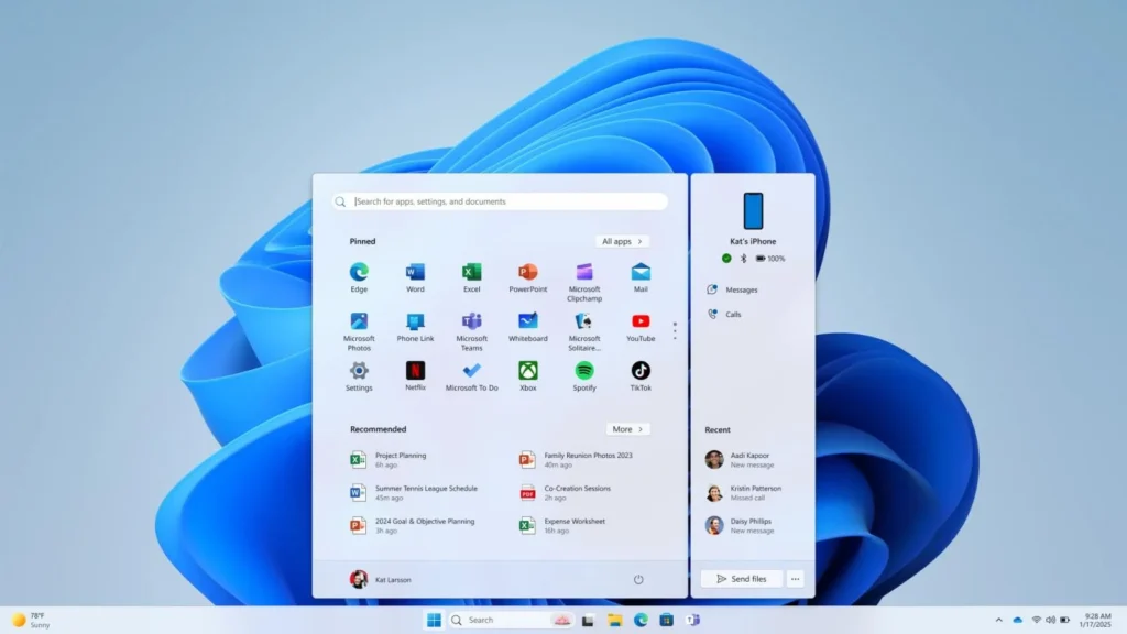 iPhone integrated into Start menu on Windows 11