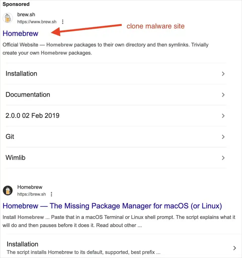 Malicious Google Search result