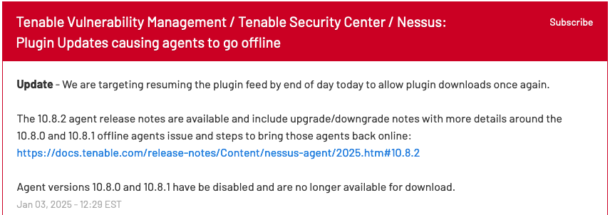 Tenable Nessus outage