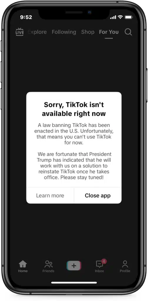 TikTok app shut down in the U.S.