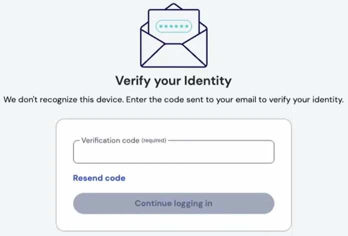 Verification code screen