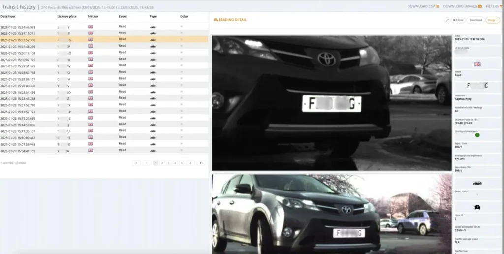 Exposed car plate-reading AMS