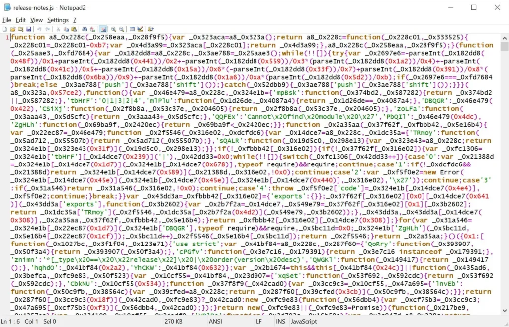 Heavily obfuscated JavaScript in release-notes.js file