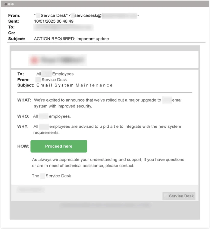 Sample of a phishing email used in the attacks