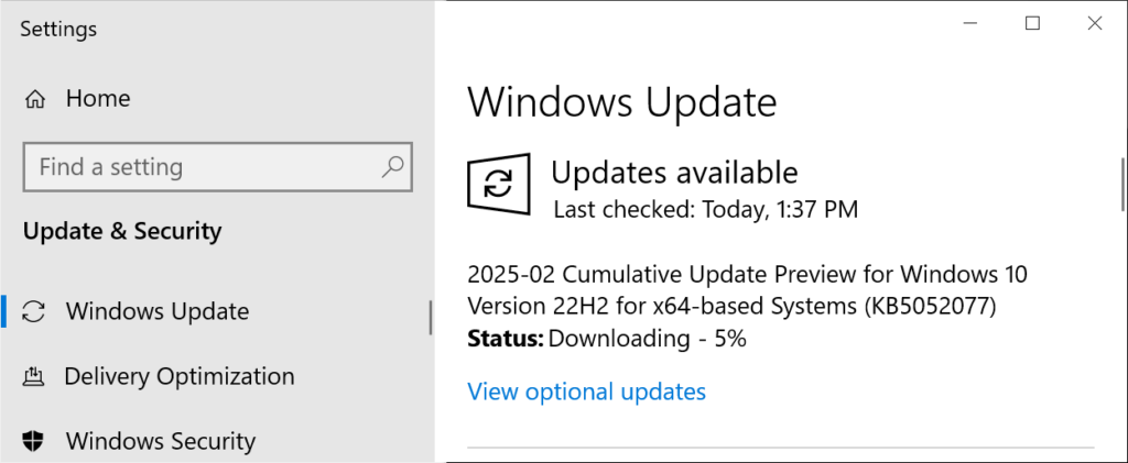 Windows 10 KB5052077 preview update